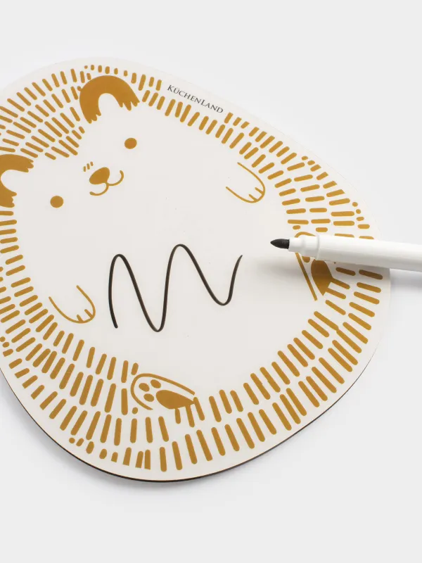 Magnetic writing board, 18x12 cm, with marker, plastic, white and gold, Hedgehog, Forest animals, image-3