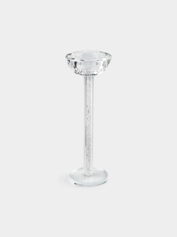 Candle holder, 23 cm, on a leg, glass / rhinestones, Crystal, Crystal, image-1