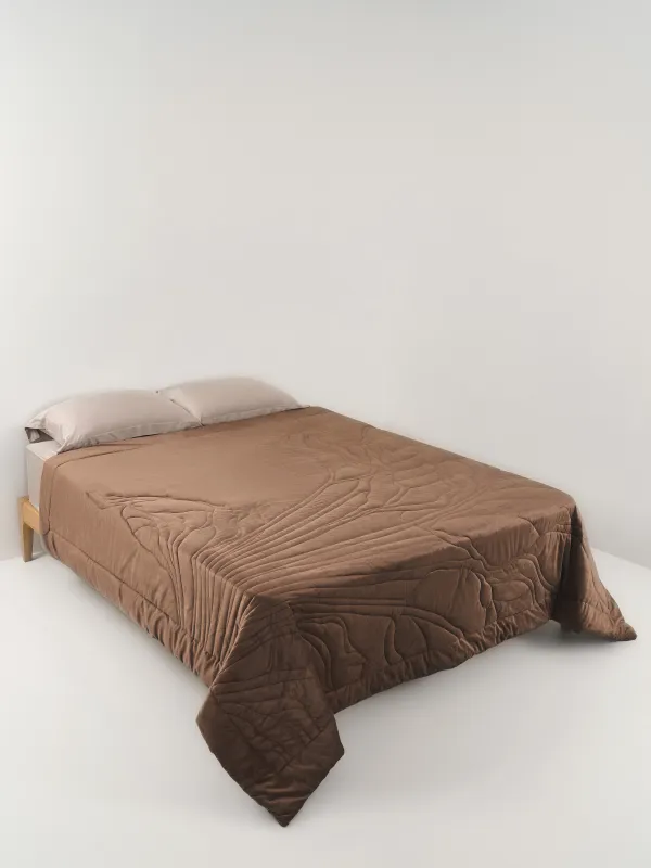 Bedspread, 220x240 cm, quilted, velvet/microfiber, brown, Palm leaves, Stitch velvet, image-1