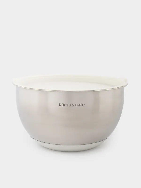 Bowl, 2/3 l, 2 pcs, with lid, anti-slip bottom, steel / plastic, beige, Terra, image-2