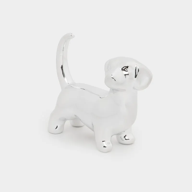 Jewelry holder, 8 cm, porcelain p, silver, dog, dog, image-1