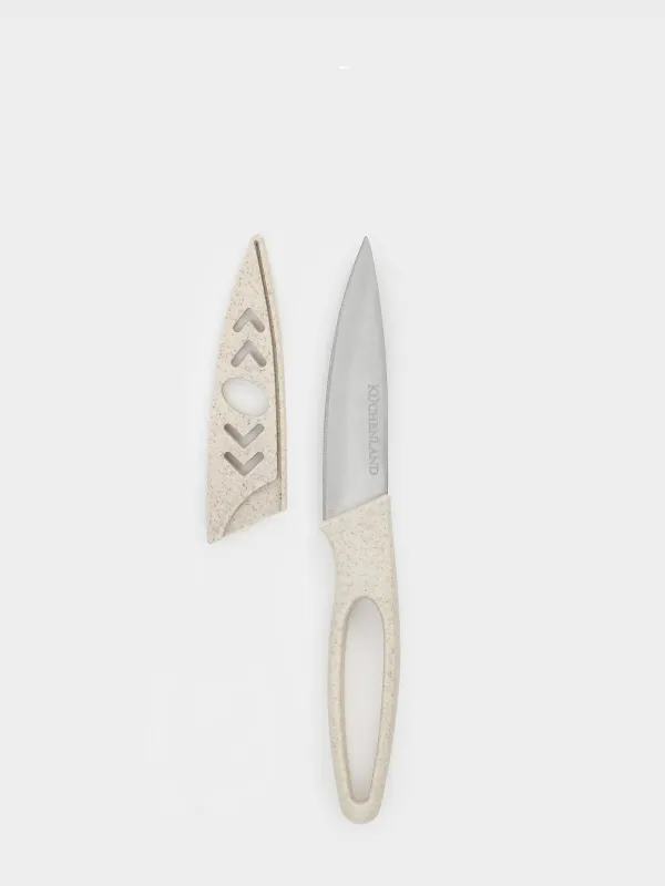 Paring knife, 9 cm, with case, steel / plastic, beige, speckled, Soft speckled, image-0