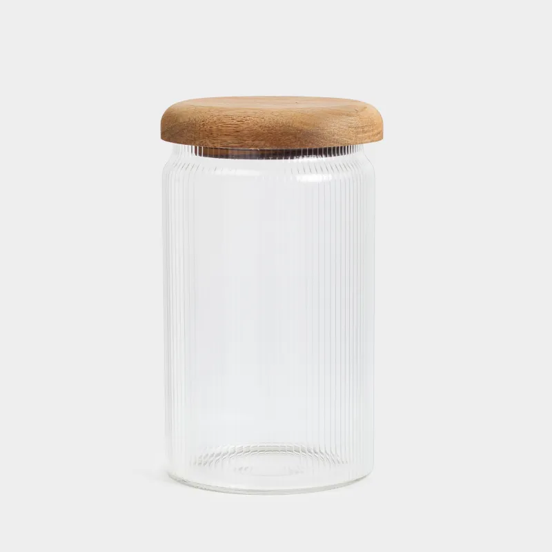 Bulk products jar, 700 ml, glass R / wood, Ribby wood