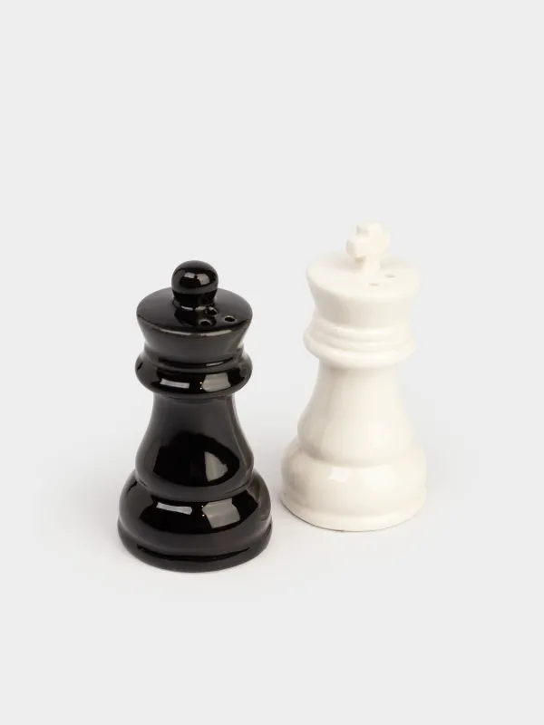 Salt and Pepper set, 9 cm, porcelain P, Black / White, Chess, Chess, image-1