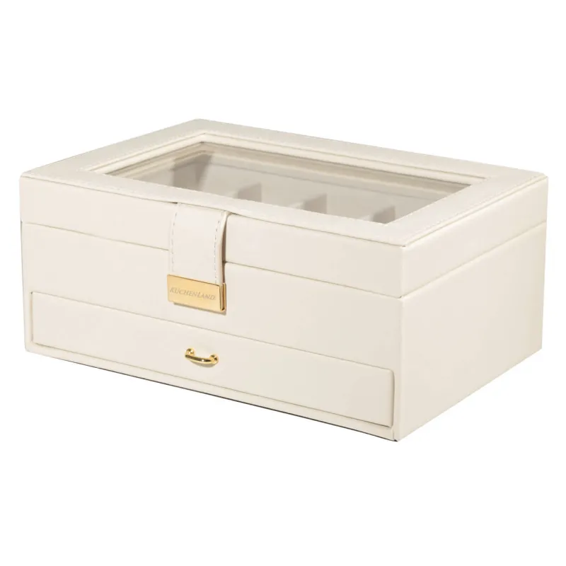 Jewelry box, 26x18 cm, wood/PU leather, ecru, Premiere, image-1