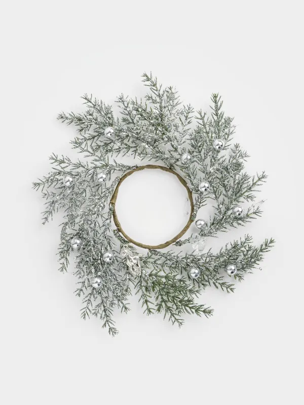 Decorative wreath, 10/26 cm, plastic, Silver spruce with horses, Conifer silver, image-0