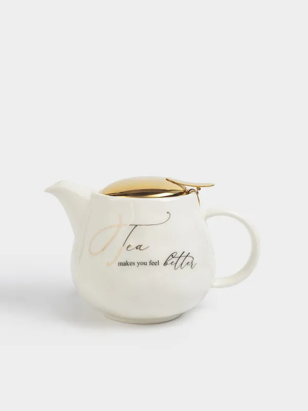 Teapot, 500 ml, porcelain P / steel, milky golden, Crumpled effect, Crumple kitchen, image-0