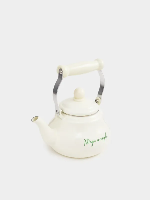 Teapot, 800 ml, enamel steel, milky, Enamel, image-1