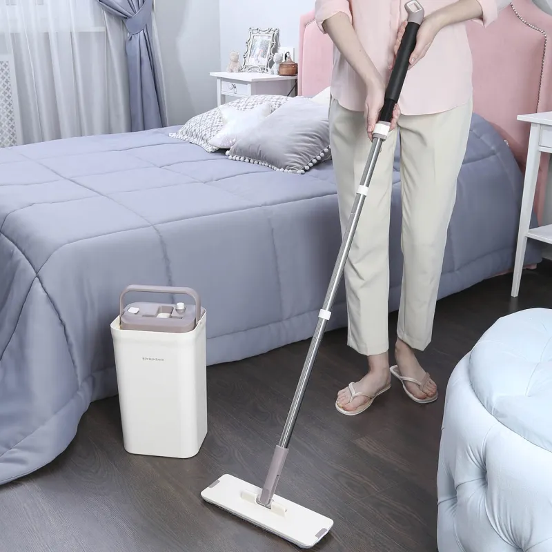 Mop with bucket, with spin and cleaning, rectangular, white-purple, Mop, image-2
