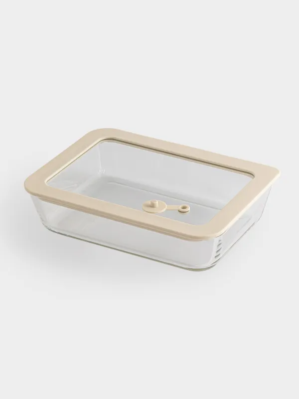 Container, 700 ml, with valve, glass T / silicone, rectangular, beige, Verre, image-1