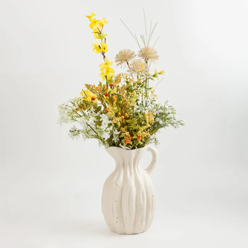 Flower vase, 25 cm, with handle, ceramic, milk, speckled, jug, Golden glow, image-5