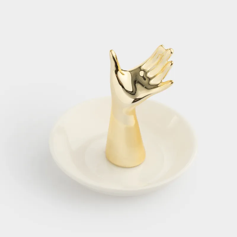 Jewelry holder, 10 cm, ceramic, white and gold, Hand, Hand, image-4