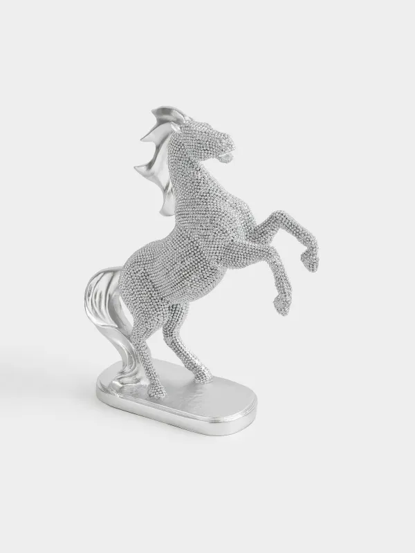 Statuette, 23 cm, polyresin, silver, Horse on hind legs, Horse silver, image-1