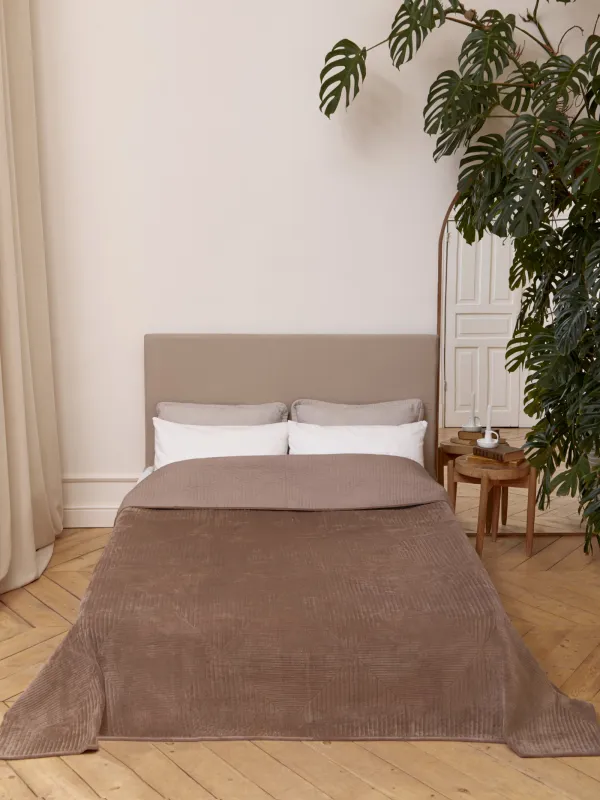 Bedspread, 220x240 cm, quilted, velvet/microfiber, brown, Rhombuses, Stitch velvet, image-0