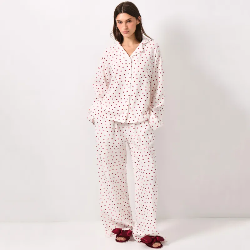 Women's trousers, homewear, size L, muslin, milky, Flowers, Ateira