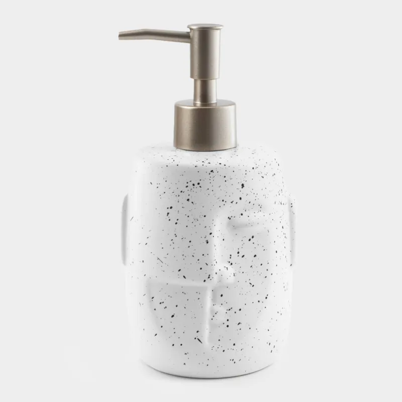 Liquid soap dispenser, 460 ml, Ceramic / Plastic, White, Speckled, Face, Face speckled