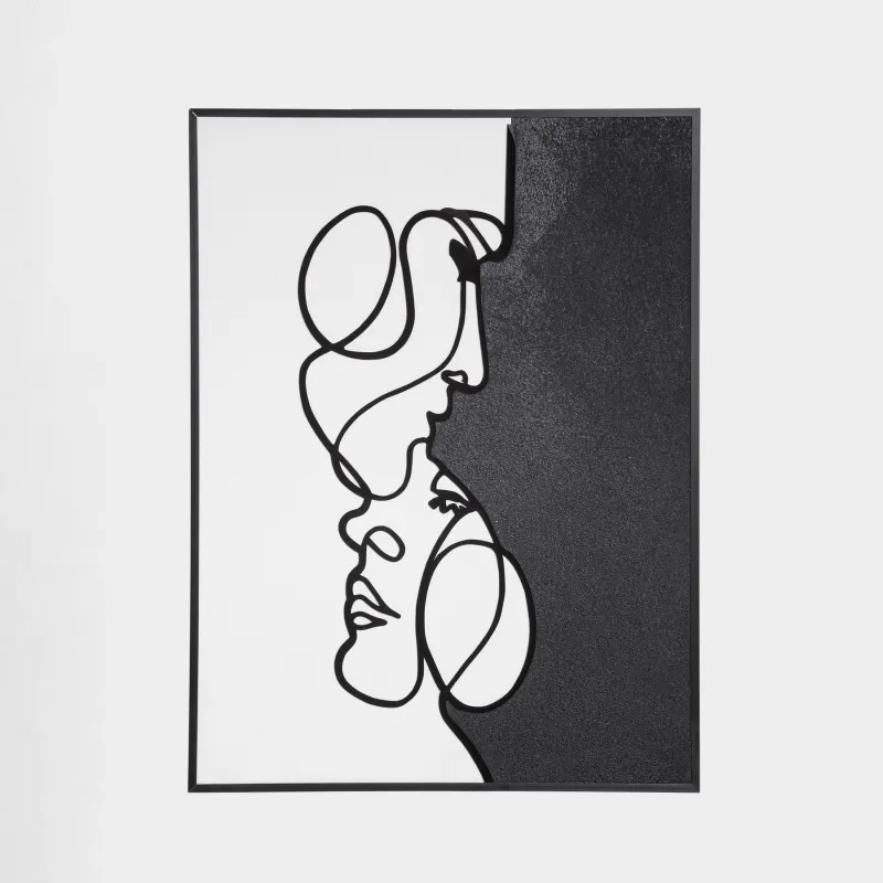 Framed painting, 60x80 cm, canvas, black and white, Faces, Face