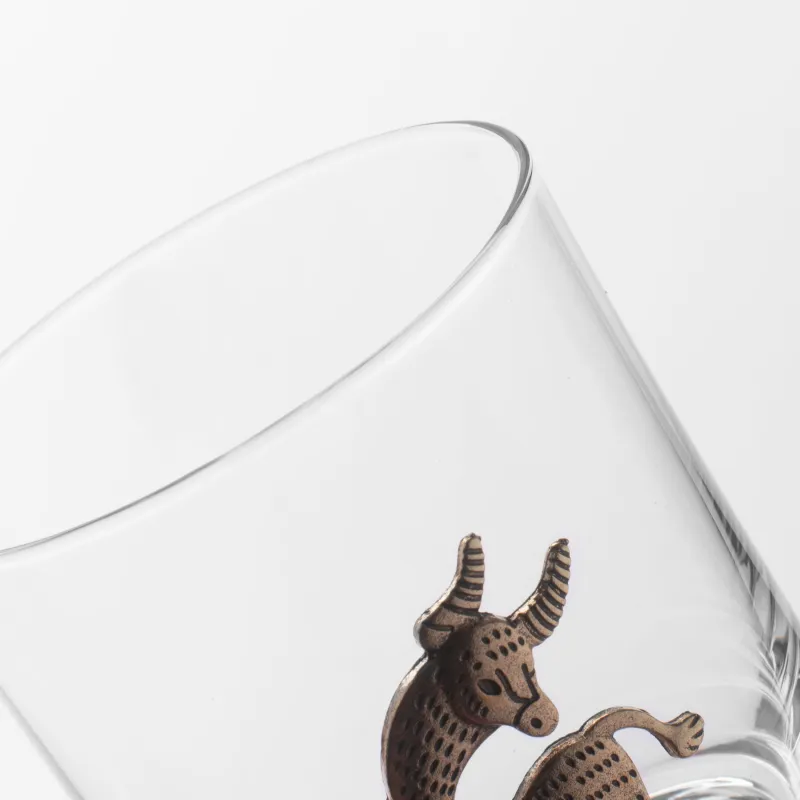 Whiskey glass, 10 cm, 340 ml, glass / metal, golden, Taurus, Zodiac, image-4