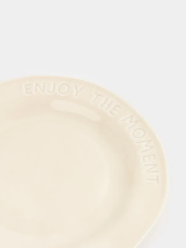 Dinner plate, 27 cm, porcelain P, milky, Enjoy the moment, Crumple words, image-1