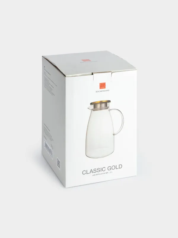 Jug, 2 l, with filter lid, glass B / steel, golden, Classic gold, image-8