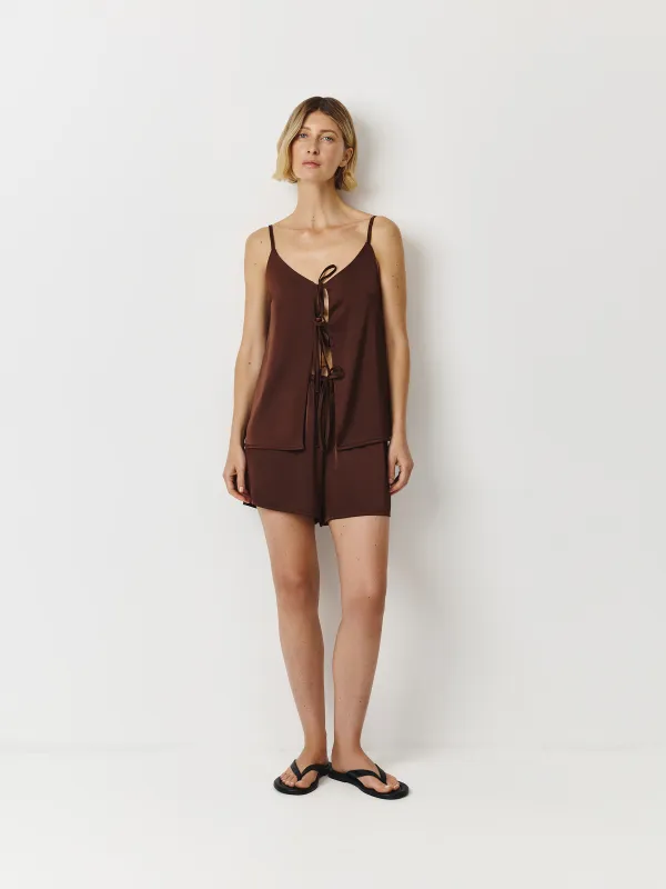 Women's shorts, homewear, size L, polyester, brown, Derin, image-0