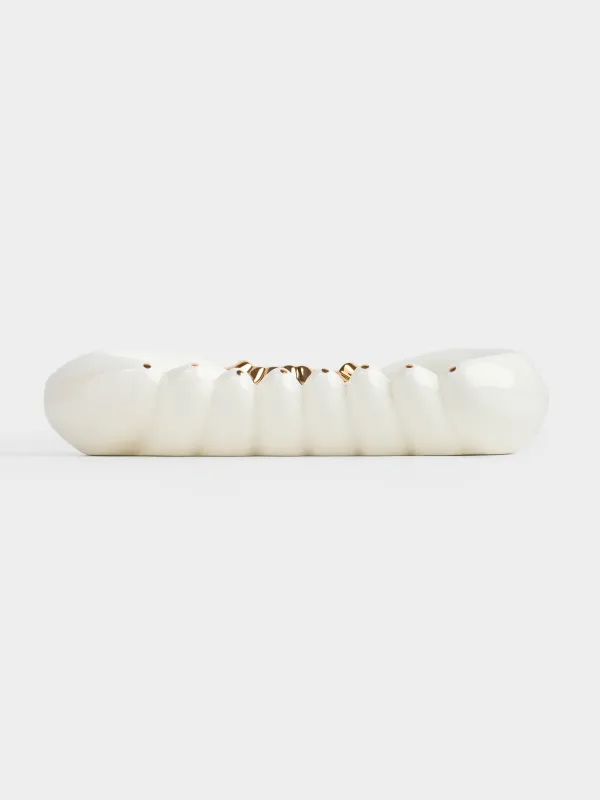 Fruit bowl, 26x16 cm, decorative, porcelain P, milky golden, Bananas, Tropical, image-2