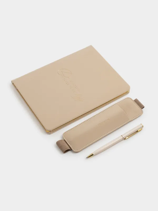 Notebook, with pen, 15x20 cm, 80 l, polyurethane, milky, B&G, image-4