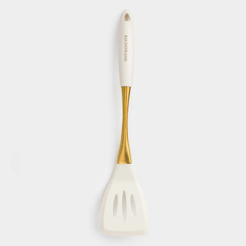 Spatula, 36 cm, with slits, silicone / steel, milky gold, Pintino