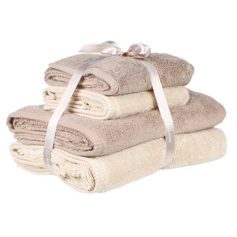 Towel set, 50x90 / 70x140 cm, 4 pcs, cotton, brown / beige, Terry cotton, image-0
