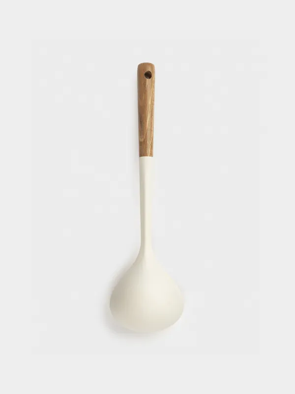 Ladle, 32 cm, silicone/wood, milky, Legerity, image-1