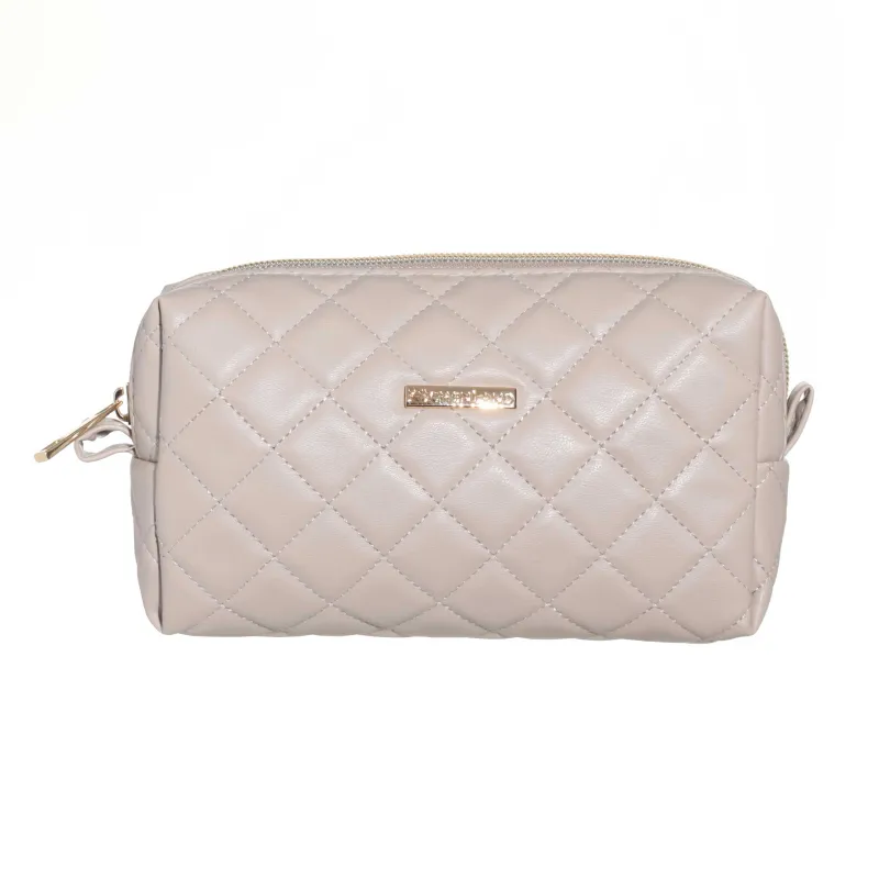 Cosmetic bag, 18х11 cm, quilted, polyurethane, beige, Quilted