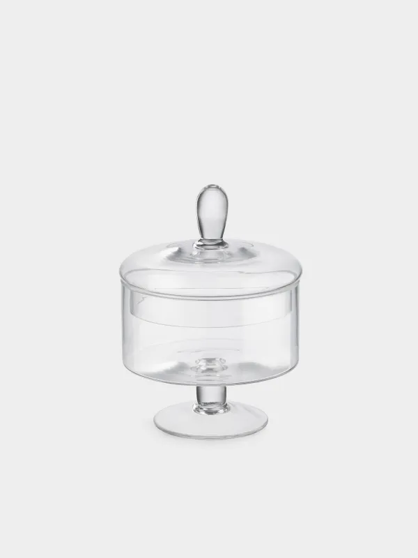 Candy bowl, 13x17 cm, 750 ml, on the leg, with lid, glass, Clear, image-0