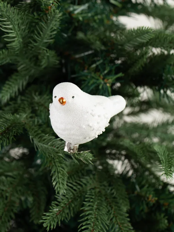 Christmas tree toy, 7 cm, on a clip, glass / metal, white, Bird, Figure sparkle, image-4
