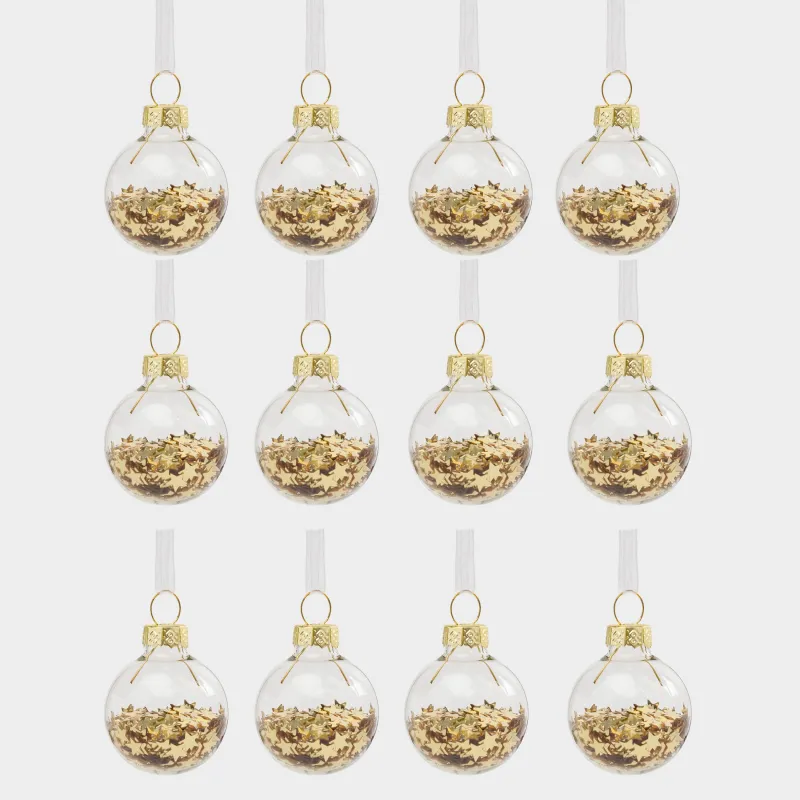 Christmas tree toy set, 4 cm, 12 pcs, glass, Ball with stars, Ball filler
