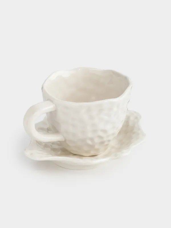 Tea pair, 1 person, 2 itemsr, 350 ml, porcelain P, white, Crumpled effect, Crumple, image-1