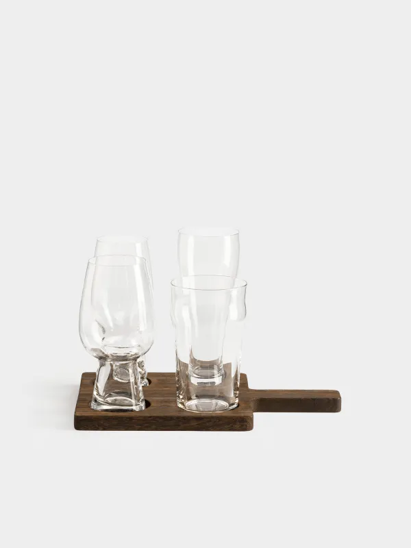 Drinking glass set, 4 pcs, on a stand, glass / wood, Noble tree, image-2