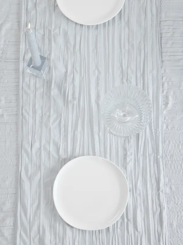 Table runner, 40x160 cm, polyester, light gray, Crumpled effect, Dented, image-4