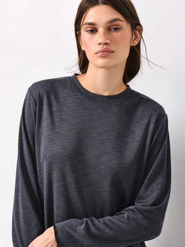 Women's long sleeve, size L, modal / polyester, dark grey, Savina, image-2