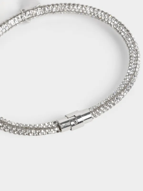 Pet collar, 25/30 cm, decorative, metal / rhinestones, silver, Fish, Crystal pet, image-2