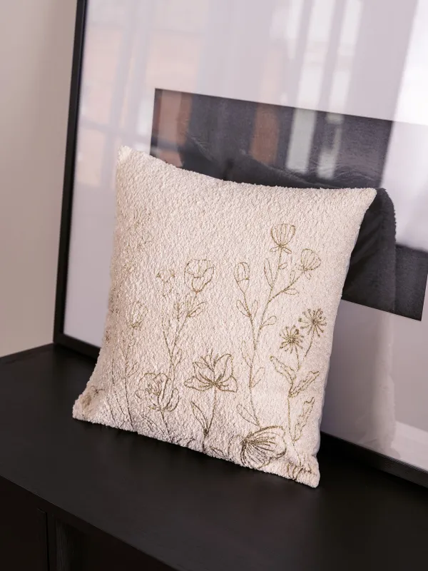 Decorative pillow, 45x45 cm, boucle/velvet, milky, wildflowers, Boucle, image-9