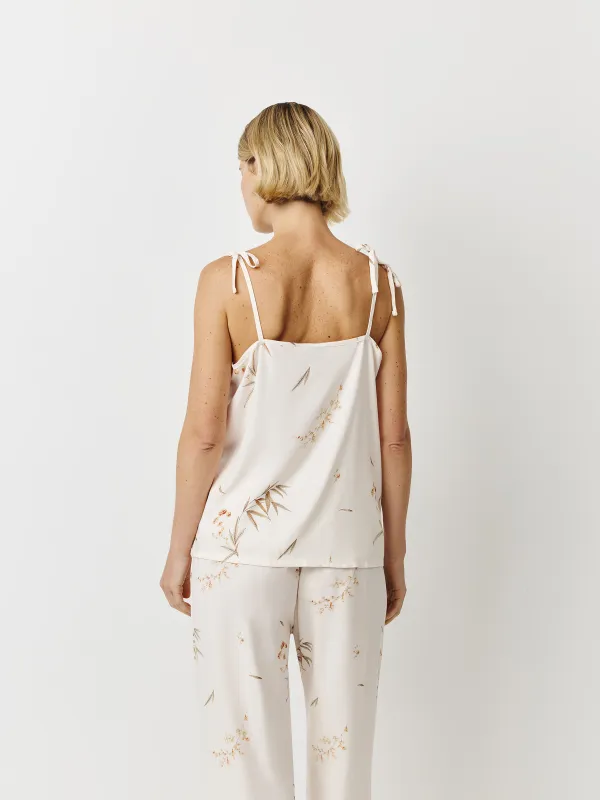 Women's top, homewear, size L, straps, viscose, milky, Flowers, Norla, image-4