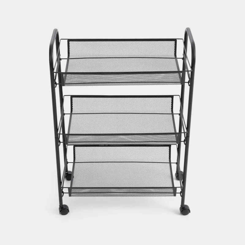 Bookcase, 3-tier, 44x26x63 cm, on wheels, steel / plastic, black, Compact black, image-6