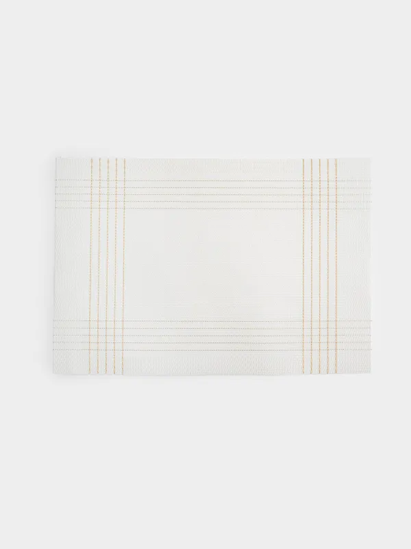Placemat, 30x45 cm, PVC / polyester, rectangular, white, Golden lines, Solid, image-0