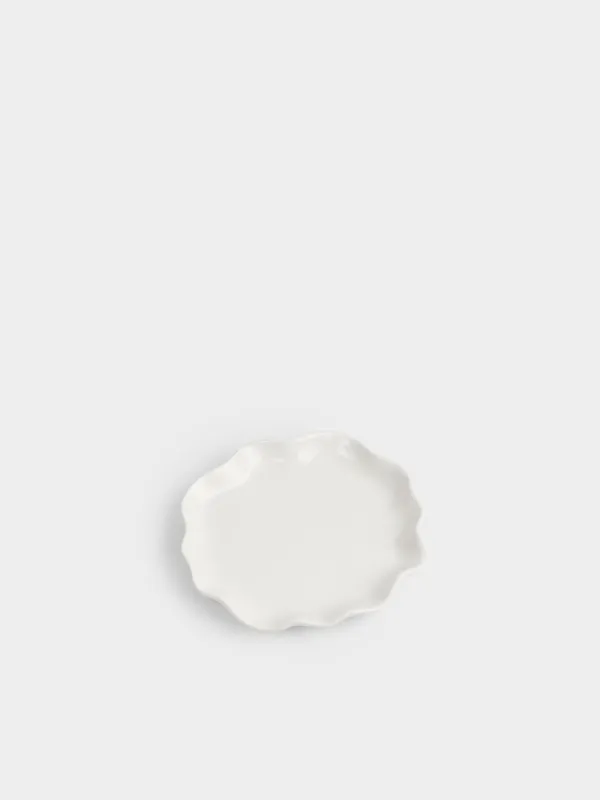 Snack plate, 20 cm, ceramic, milky, Wavy edge, Crumple, image-1