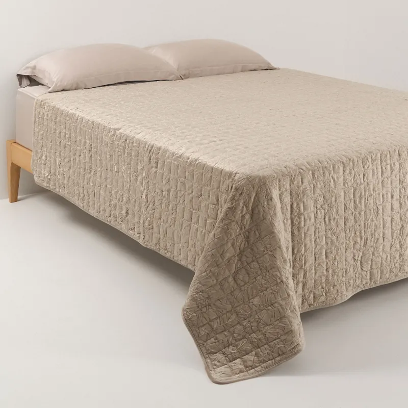 Bedspread, 220x240 cm, quilted, velvet/microfiber, beige, Squares, Stitch velvet