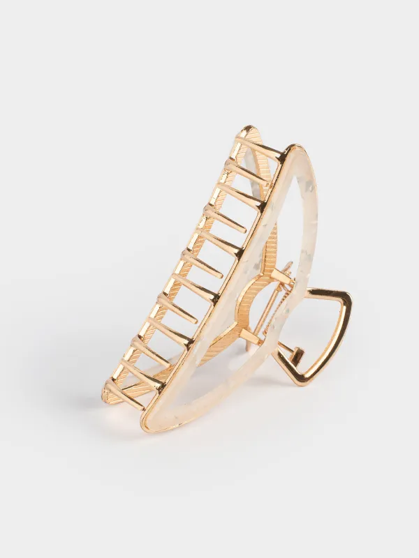 Hair clip, 10 cm, acrylic / metal, gold, Crab, Glam, image-3