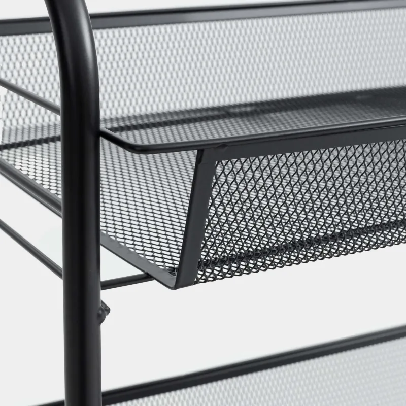 Bookcase, 3-tier, 44x26x63 cm, on wheels, steel / plastic, black, Compact black, image-2