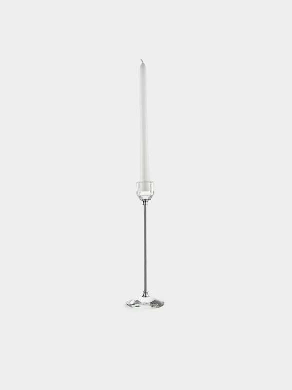 Candlestick, 24 cm, for a thin candle, on a leg, crystal glass / metal, Lux crystal, image-4