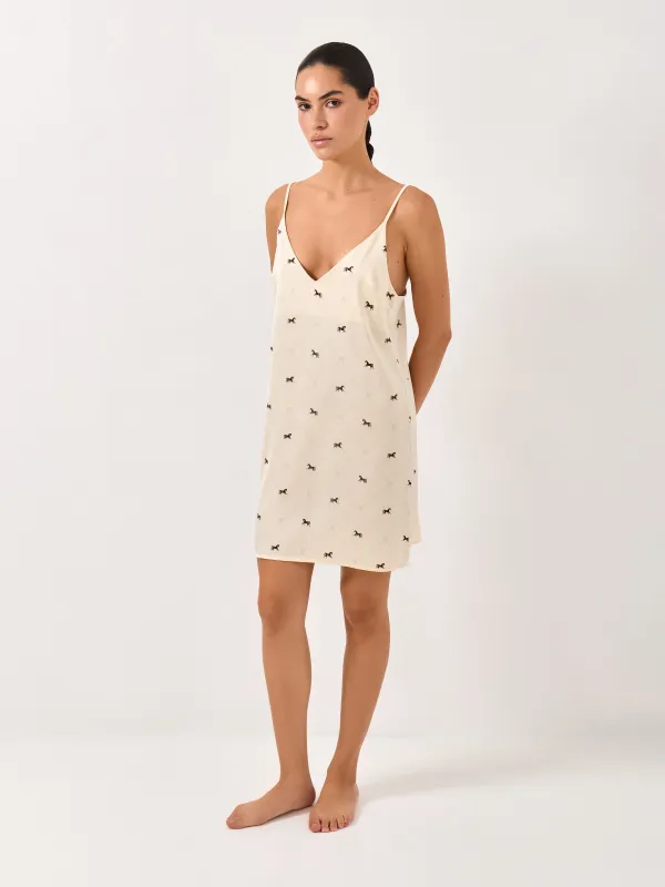 Women's dress, homewear, mini, size L, with straps, polyester / elastane, milky, Horses, Luanne, image-0