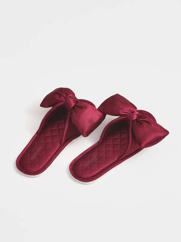 Women's slippers, homewear, size 36-37, satin, burgundy, Bow, Bow tape, image-4